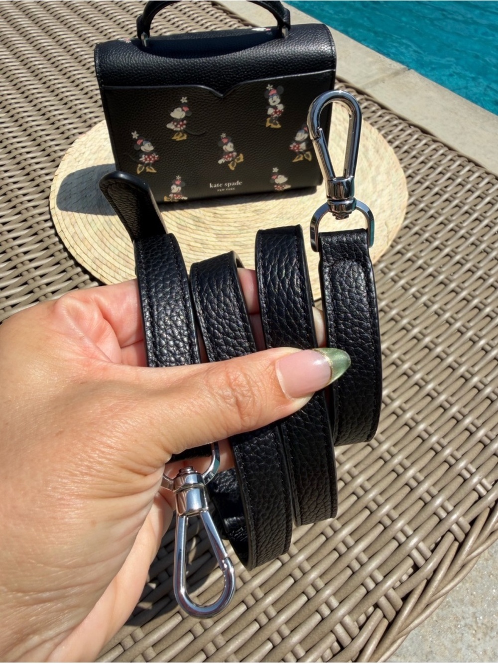 kate spade x Disney Black Minnie Mouse Pearl-Embellished Top-Handle Mini Bag - Picture 5 of 13